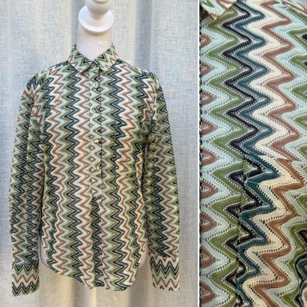Sundays by wearesunday blue green white zigzag chevron blouse